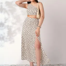 Globus Polka Print One Shoulder Crop Top With Skirt Co-Ord Set-image-68