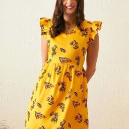 Rare Yellow Printed A-Line Dress-picture-19