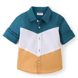 Babyhug Cotton Woven Full Sleeve Cut & Sew Shirt Solid Colour - Green White & Brown-picture-14