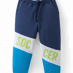 Babyhug Cotton Knit  Full Length Lounge Pant with Text Print - Navy Blue-image-94