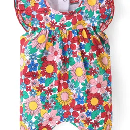 Babyhug 100% Cotton Knit Frill Sleeves Floral Printed Romper - Multicolour-picture-24