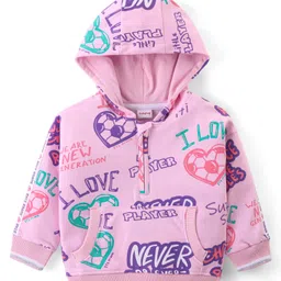 Babyhug Cotton Knit Full Sleeves Drop Shoulder Hooded Sweatshirt with Hearts Print & Kangaroo Pockets - Pink-picture-10