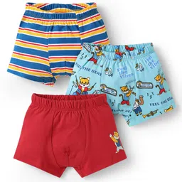 Babyhug 100% Cotton Single Jersey Knit Trunks With Stripes & Tiger Print Pack Of 3 - Red Blue & Light Blue-picture-27