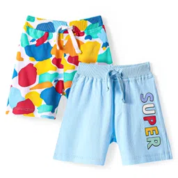 Babyhug Cotton Single Jersey Mid Thigh Shorts with Super Text Print Pack of 2 - Light Blue-picture-12
