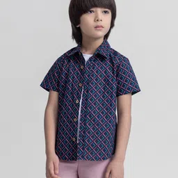 Taffykids Cotton Blend Half Sleeves Geometric Printed Shirt With Attached Tee - Black & Multi Colour-picture-18