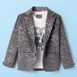 Dapper Dudes Full Sleeves Chervon Printed Blazer With Tee - Grey image 1