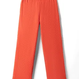 kookie kids india Kookie Kids Knit Full Length Solid Rib Comfort Pant With 2 Pockets - Orange-picture-14