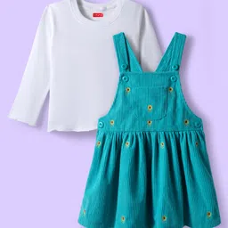 Babyhug Cotton Knit Full Sleeves Inner Tee & Frock with Sunflower Embroidery - Turquoise Blue-picture-17