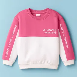 Babyhug Terry Knit Full Sleeves Cut & Sew Sweatshirt with Text Graphic - Pink & White-picture-11