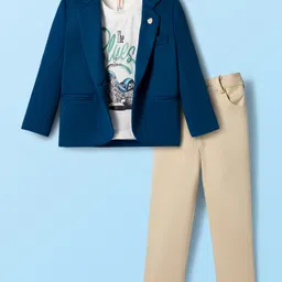 Dapper Dudes Full Sleeves Textured Blazer With Typography Printed Tee & Pant Set - Peacock Blue-picture-34