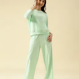 Lil Tomatoes Cotton Looper Knit Full Raglan Sleeves Solid Light Winter Sweatshirt & Track Pants Set - Light Green-picture-18