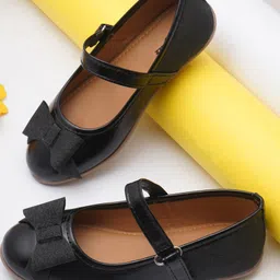 boyz n galz Glittered Bow Applique Detailed Velcro Closure Mary Jane Ballerinas - Black-picture-13