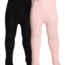 The little lookers Cotton Knit Pack Of 2 Solid Stockings - Black & Pink-image-56