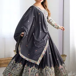 KALINI Embroidered Sequinned Semi-Stitched Lehenga & Unstitched Blouse With Dupatta image 4