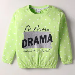 Olio Kids Looper Knit Full Length Polka Dots & Text Printed Winter Wear Sweatshirt & Pant Set - Light Green image 2