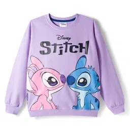 Pine Kids Disney Terry Knit Drop Shoulder Full Sleeves Sweatshirt With Stitch & Angel Graphics - Lavender image 2