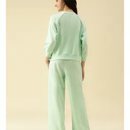 Lil Tomatoes Cotton Looper Knit Full Raglan Sleeves Solid Light Winter Sweatshirt & Track Pants Set - Light Green image 3