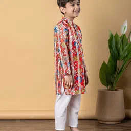 READIPRINT Chanderi Silk Floral Printed Kurta Pyjama Set - Red image 4