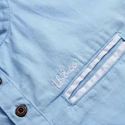 TONYBOY Cotton Woven Half Sleeves Typography Embroidered Kurta Style Shirt - Blue image 4