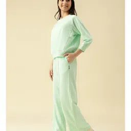 Lil Tomatoes Cotton Looper Knit Full Raglan Sleeves Solid Light Winter Sweatshirt & Track Pants Set - Light Green image 4