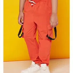 Spunkies Cotton Knit Solid Track Pants - Orange image 4