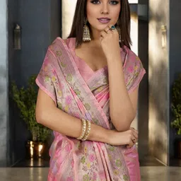 all about you Geometric Woven Design Zari Organza Saree With Unstiched Blouse Piece image 3