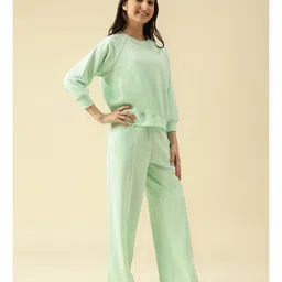 Lil Tomatoes Cotton Looper Knit Full Raglan Sleeves Solid Light Winter Sweatshirt & Track Pants Set - Light Green image 5