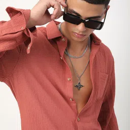 VASTRADO Men Classic Spread Collar Textured Casual Shirt-image-96