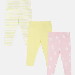 MINI KLUB Girls Pack of 3 Pink & Yellow Printed Ankle-Length Leggings image 1