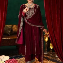 Libas Maroon Velvet Embroidered Kurta Sets-picture-21