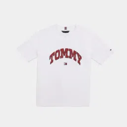 Tommy Hilfiger White Cotton Relaxed Fit Logo Printed T-Shirt-image-11