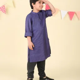Fabindia Boys Navy Viscose Blend Long Kurta image 4