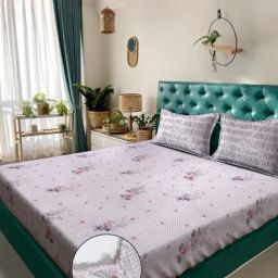 Klotthe Purple Cotton Printed 400 TC King Fitted Bedsheet with 2 Pillow Covers-picture-27