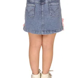 Cutecumber Kids Blue & Peach Embroidered Skirt image 4