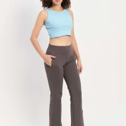 Clovia Blue & Grey Cotton Sports Cropped T-Shirt Track Pants Set image 4