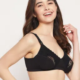 Clovia Black Cotton Lace Work Maternity/Nursing Bra image 4