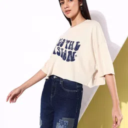 The Roadster Life Co. Typography Printed Drop-Shoulder Sleeves Oversized T-shirt image 3