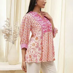 Biba Pink Cotton Printed Kurti image 4
