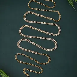 VAMA Set Of 2 Gold-Plated Artificial Stones Studded Waist Chain Saree Accessories-picture-15