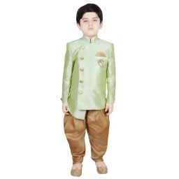 SG Yuvraj Kids Green & Brown Solid Sherwani with Pyjama-picture-32
