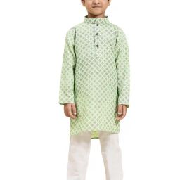 Pro-Ethic Style Developer Kids Light Green & White Printed Full Sleeves Kurta with Pyjamas-picture-47