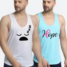 Friskers Multi Cotton Slim Fit Printed Gym Vest - Pack of 2-image-39