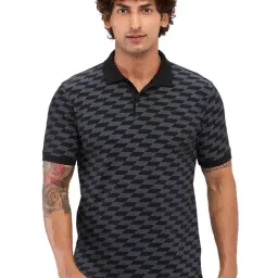Park Avenue Black Slim Fit Printed Polo T-Shirt-image-3