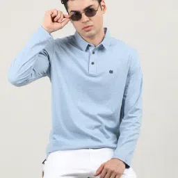 Dragon Hill Sky Blue Cotton Slim Fit Polo T-Shirt-image-98