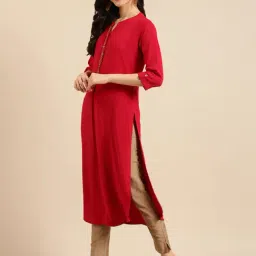 showoffff SHOWOFF Red Calf Length Straight Kurta-picture-37