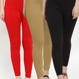 Gracit Black & Red Mid Rise Leggings - Pack Of 3-image-94
