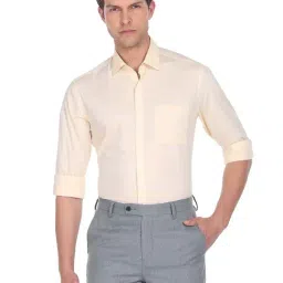 Arrow Yellow Slim Fit Striped Cotton Shirt-image-39