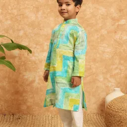 READIPRINT FASHIONS Kids Green & White Printed Full Sleeves Kurta with Pyjamas image 4