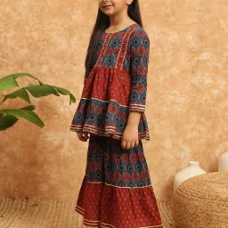 READIPRINT FASHIONS Kids Blue & Red Printed Kurti with Gharara image 4