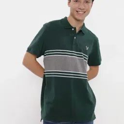 American Eagle Green Cotton Regular Fit Striped Polo T-Shirt-picture-20